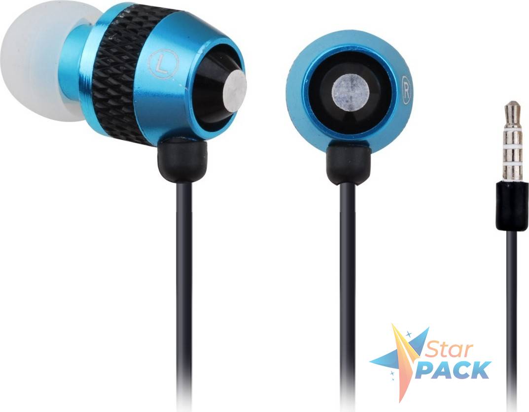 CASTI Gembird, cu fir, intraauriculare, pt smartphone, microfon pe fir, conectare prin Jack 3.5 mm, negru / albastru