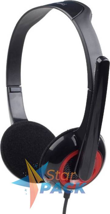CASTI Gembird, cu fir, standard, utilizare multimedia, microfon pe brat, conectare prin Jack 3.5 mm x 2, negru / rosu