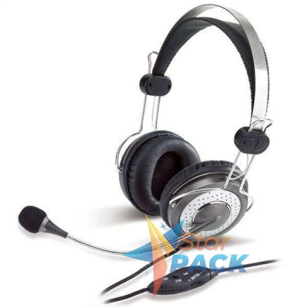 CASTI Genius, HS-04SU, cu fir, standard, utilizare multimedia, microfon pe brat, noise canceling, conectare prin Jack 3.5 mm x 2, negru&argintiu
