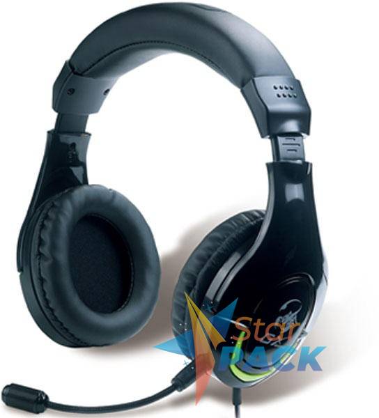 CASTI Genius, HS-G600V, cu fir, gaming, utilizare multimedia, microfon pe brat, conectare prin Jack 3.5 mm x 2, negru