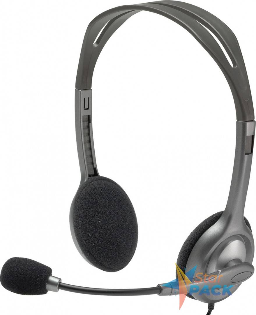 CASTI Logitech, H111, cu fir, standard, utilizare multimedia, call center, microfon pe brat, conectare prin Jack 3.5 mm, negru