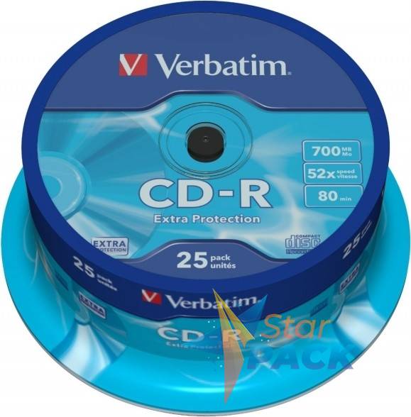 CD-R VERBATIM  700MB, 80min, viteza 52x,  25 buc, spindle