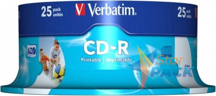 CD-R VERBATIM  700MB, 80min, viteza 52x,  25 buc, spindle, printabil, AZO Wide Inkjet Printable /261909
