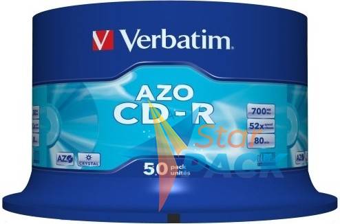 CD-R VERBATIM  700MB, 80min, viteza 52x,  50 buc, spindle, AZO Crystal 