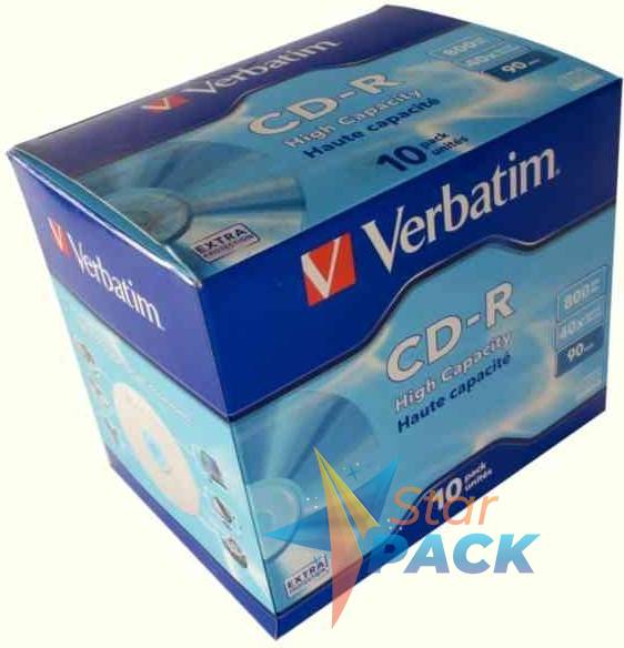 CD-R VERBATIM  800MB, 90min, viteza 40x, Pack 10buc, Jewel Case, High Capacity