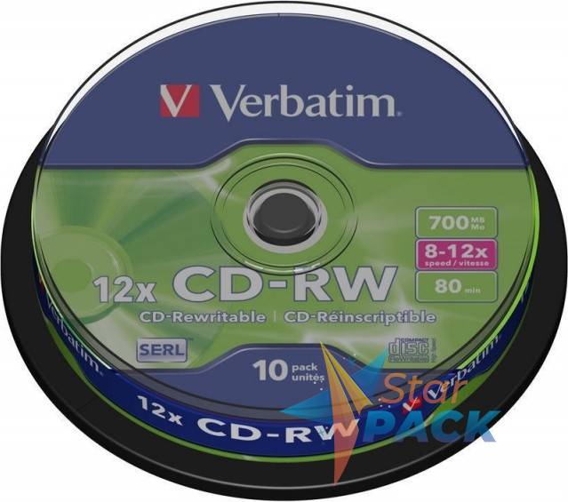 CD-RW VERBATIM  700MB, 80min, viteza 8-12x,  10 buc, spindle