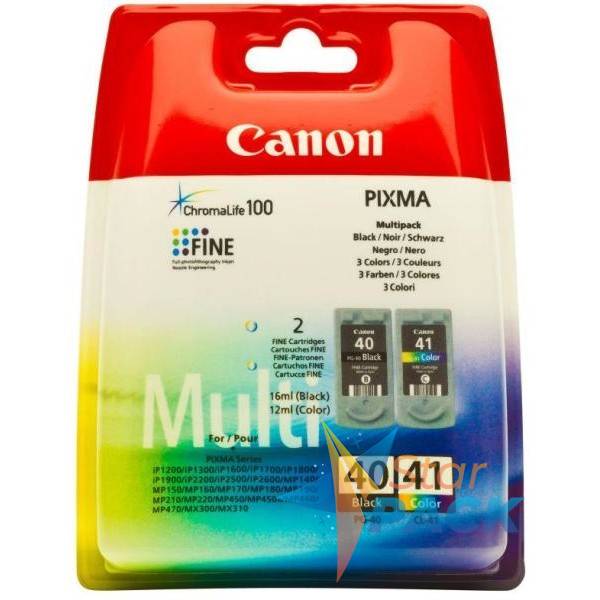 Combo-Pack  Original Canon Black/Color, PG-40/CL-41, pentru Pixma IP1200|IP1300|IP1600|IP1700|IP1800|IP1900|IP2200|IP2500|IP2600|MP140|MP150|MP160|MP170|MP180|MP190|MP210|MP220|MP450