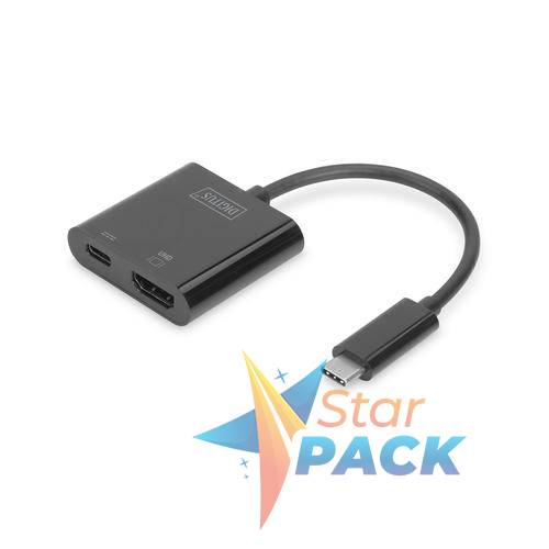 DIGITUS USB Type C to HDMI Adapter 4K/60Hz + USB C PD black