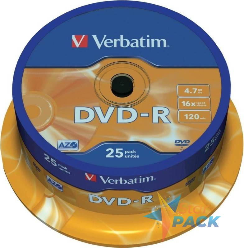 DVD-R VERBATIM  4.7GB, 120min, viteza 16x,  25 buc, Single Layer, spindle, Matt Silver
