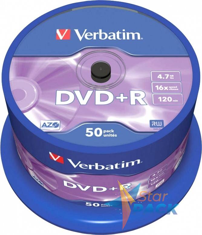 DVD+R VERBATIM  4.7GB, 120min, viteza 16x,  50 buc, Single Layer, spindle, Matt Silver
