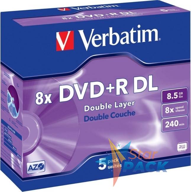 DVD+R VERBATIM  8.5GB, 240min, viteza 8x, Double Layer, 5-PAck, Jewel Case, Matt Silver