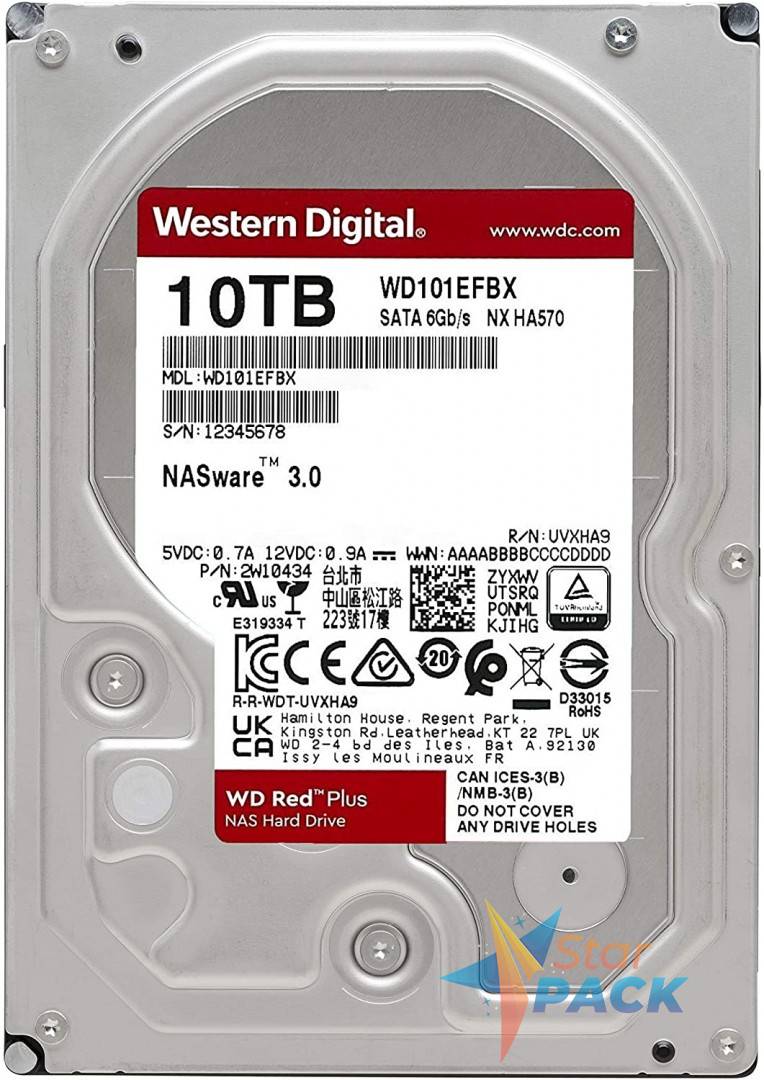 HDD WD 10TB, Red Plus, 7.200 rpm, buffer 256 MB, pt NAS