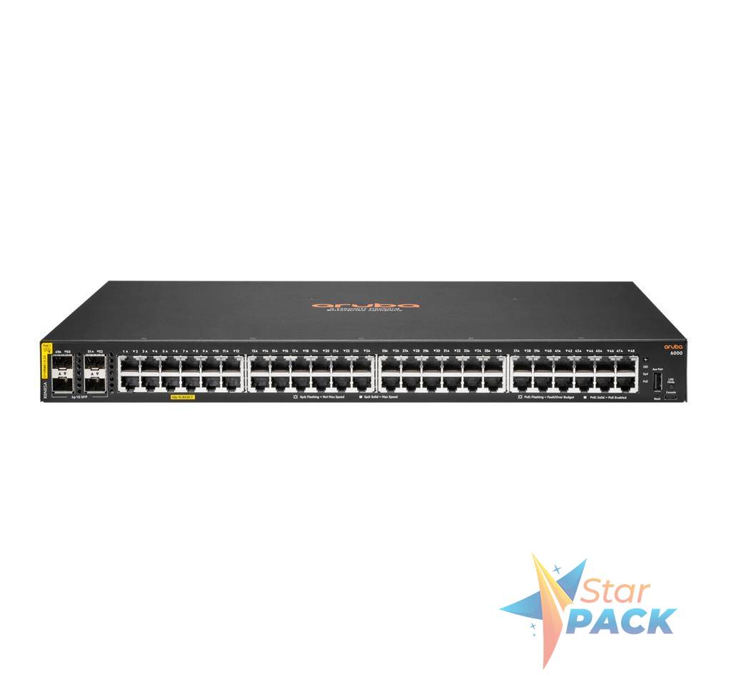Hewlett Packard Enterprise Aruba 6000 48G Class4 PoE 4SFP 370W Managed L3 Gigabit Ethernet Power over Ethernet 1U