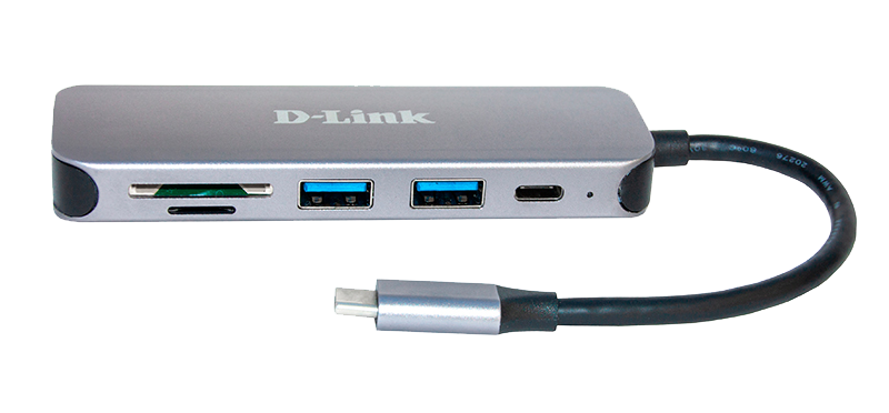 HUB extern D-LINK, porturi 2 x  SuperSpeed USB 3.0, 1 x USB-C port with data sync, Dual-Slot SD/microSD/SDHC/SDXC Card Reader, conectare prin USB Type C, cablu 10 cm, metalic, argintiu