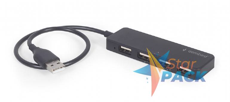 HUB extern GEMBIRD, porturi USB: USB 2.0 x 4, conectare prin USB, cablu 0,30 m, negru,  - 8716309124713