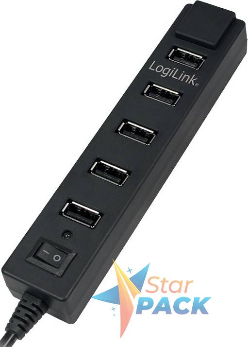HUB extern LOGILINK, porturi USB: USB 2.0 x 7, conectare prin USB 2.0, alimentare retea 220 V, cablu 0.9 m, negru