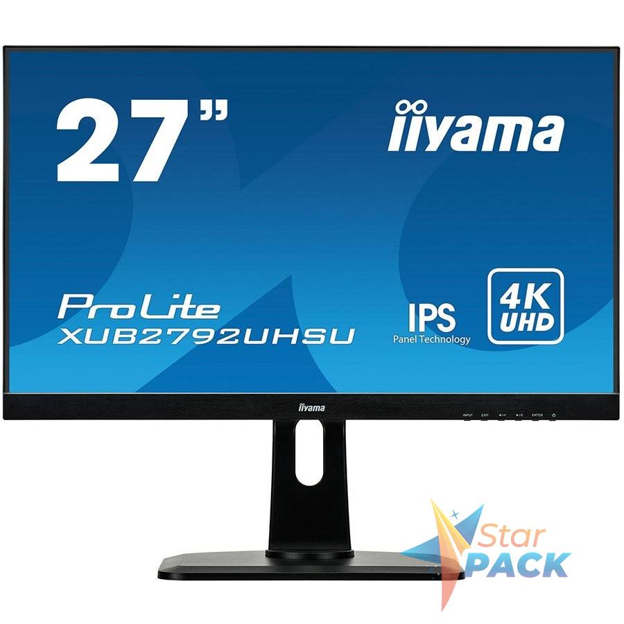 IIYAMA Monitor Prolite, 27 ETE, ULTRA SLIM LINE, 3840x2160 UHD, IPS, 4ms, 13cm height adj. stand, 300cd/m2, DVI, HDMI, DisplayPort, Speakers,  USB-HUB