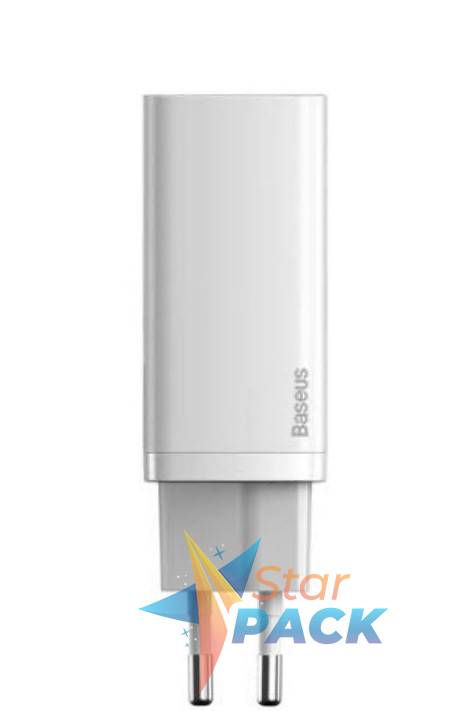 INCARCATOR retea Baseus GaN2 Lite, Quick Charge 65W, 1 x USB 5V/3A, 1 x USB Type-C 5V/3A, alb  - 6953156232945