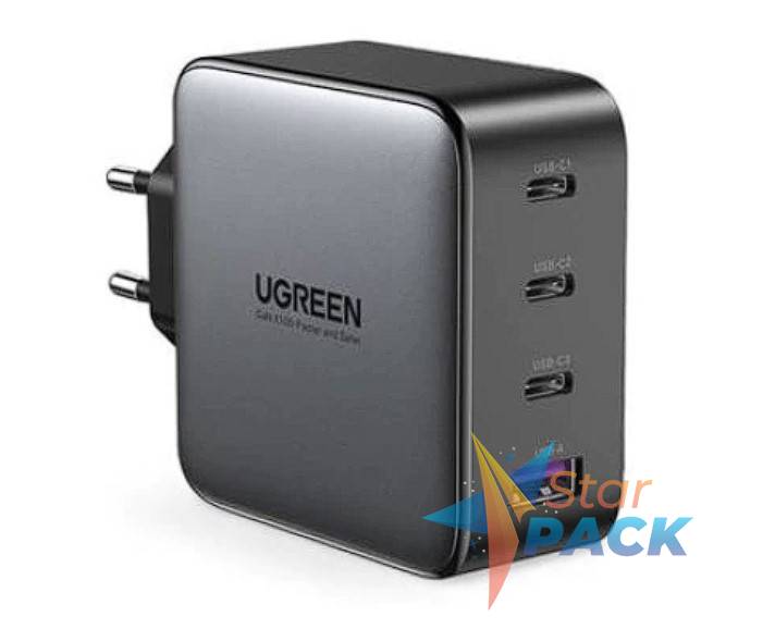 INCARCATOR retea Ugreen, CD226 Quick Charge 4, 100W GaN, 3 x USB Type-C 5V/3A, 1 x USB,  negru  - 6957303847471