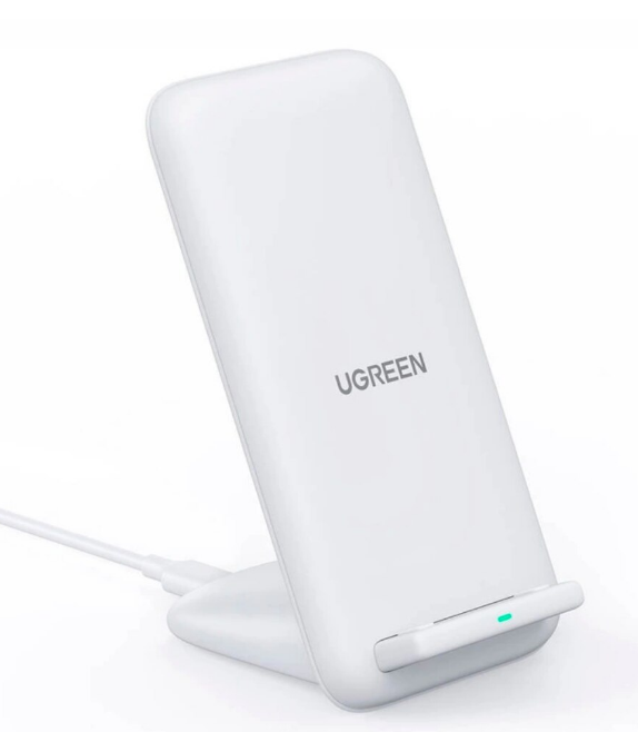 INCARCATOR wireless Ugreen Qi 15W, CD221 compatibilitate smartphones, 2 in 1 stand + incarcator wireless, cablu Type-C 1m inclus, alb  - 6957303885763