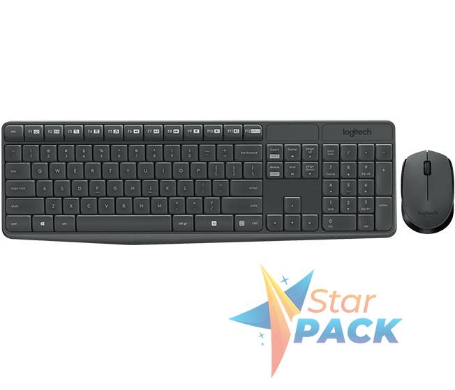 KIT wireless LOGITECH, tastatura wireless multimedia + mouse wireless 3 butoane, black, MK235