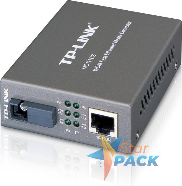 MEDIA CONVERTOR TP-LINK RJ45 10/100M la fibra SC single-mode 100M, Full-duplex, Tx:1550nm, Rx:1310nm, pana la 20Km, montabil in sasiu