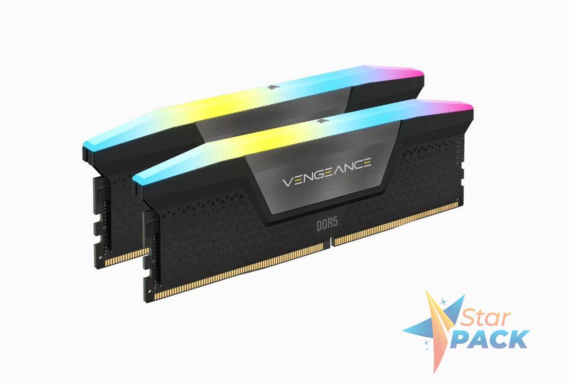 Memorie DDR Corsair VENGEANCE RGB DDR5 32GB frecventa 4800 MHz, 16GB x 2 module, radiator, iluminare RGB, latenta CL36
