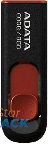 MEMORIE USB 2.0 ADATA  8 GB, retractabila, carcasa plastic, negru / rosu