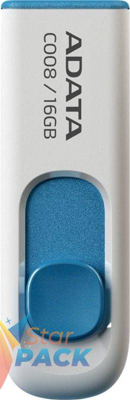 MEMORIE USB 2.0 ADATA 16 GB, retractabila, carcasa plastic, alb / albastru