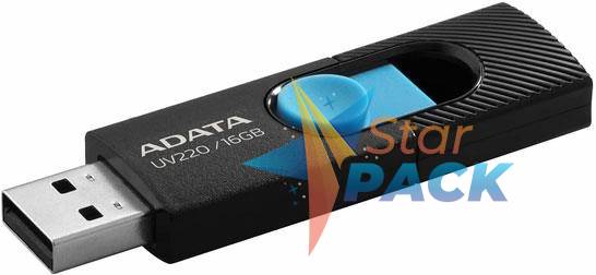 MEMORIE USB 2.0 ADATA 16 GB, retractabila, carcasa plastic, negru / albastru