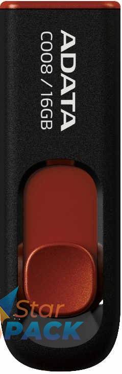 MEMORIE USB 2.0 ADATA 16 GB, retractabila, carcasa plastic, negru / rosu