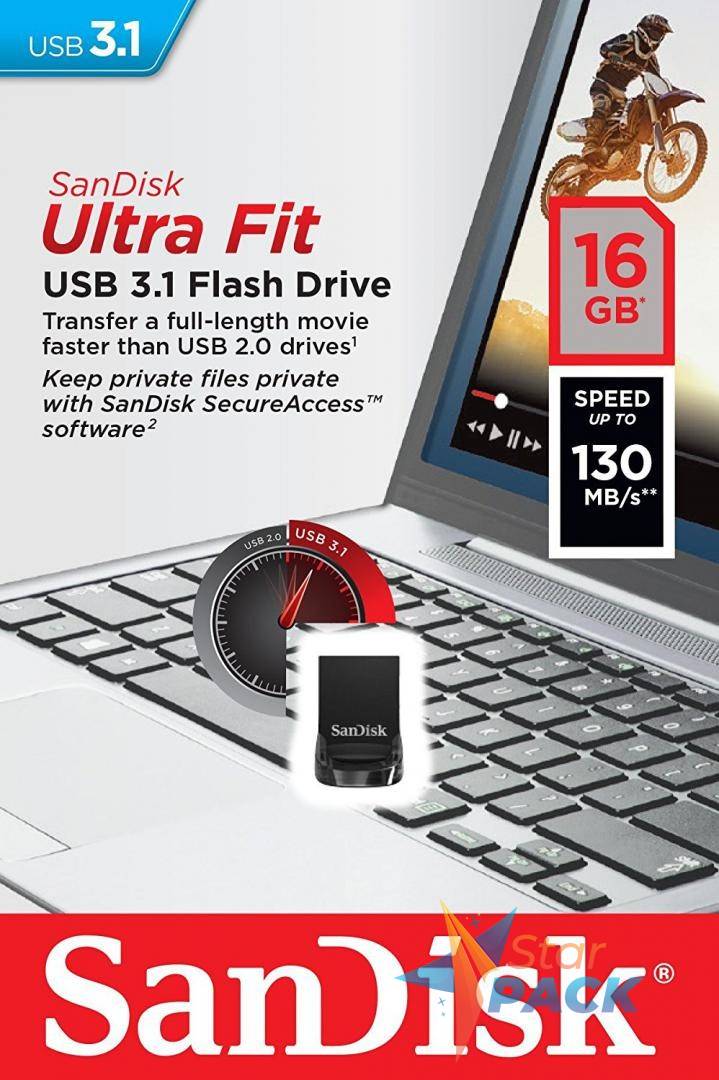 MEMORIE USB 3.1 SANDISK 16 GB, profil mic, carcasa plastic, negru