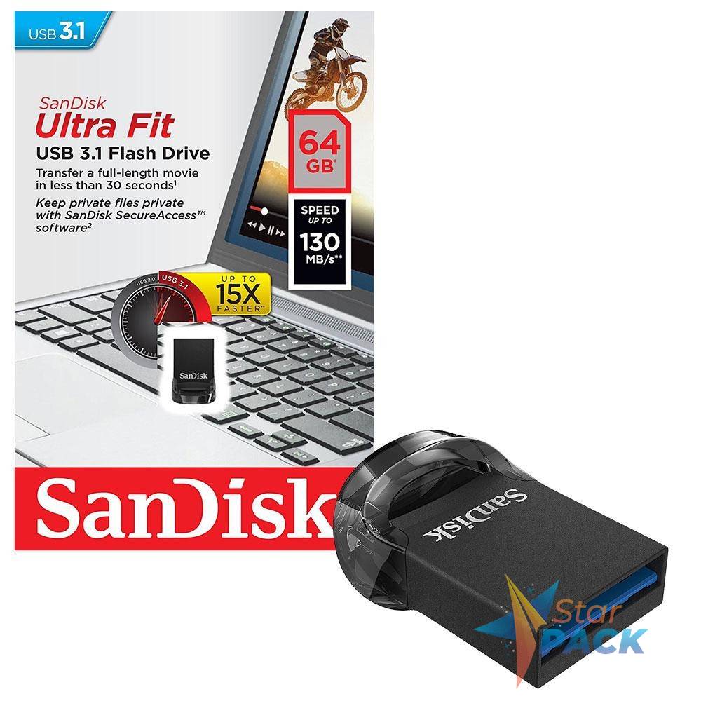 MEMORIE USB 3.1 SANDISK 64 GB, profil mic, carcasa plastic, negru
