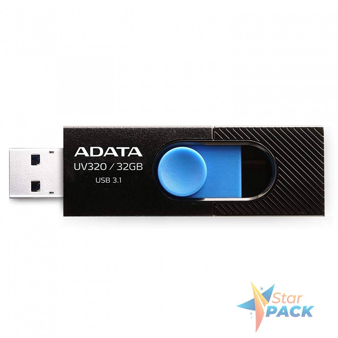 MEMORIE USB 3.2 ADATA 32 GB, retractabila, carcasa plastic, negru / albastru