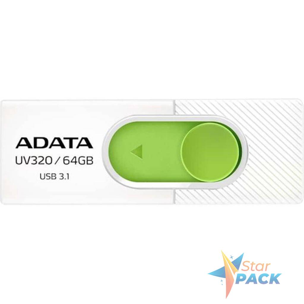 MEMORIE USB 3.2 ADATA 64 GB, retractabila, carcasa plastic, alb / verde