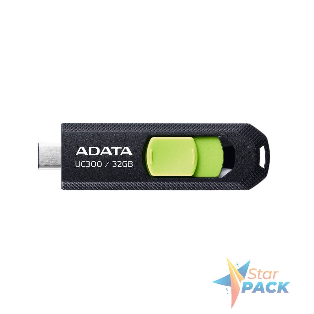 MEMORIE USB Type-C 3.2 ADATA 32 GB, retractabila, carcasa plastic, negru / verde