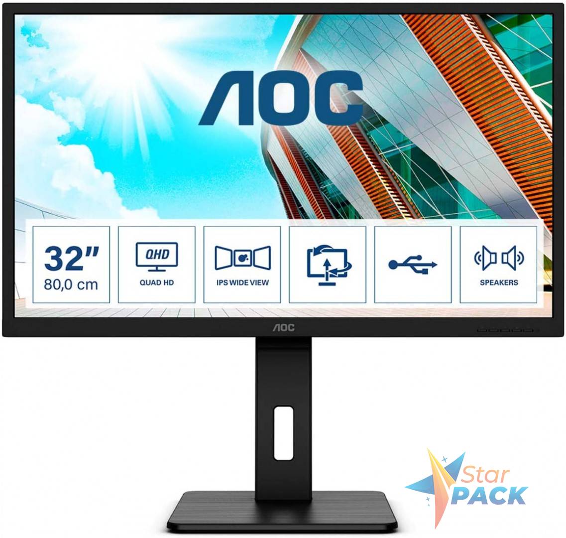 MONITOR  AOC 31.5 inch, home | office, IPS, WQHD, Wide, 250 cd/mp, 4 ms, HDMI | DisplayPort