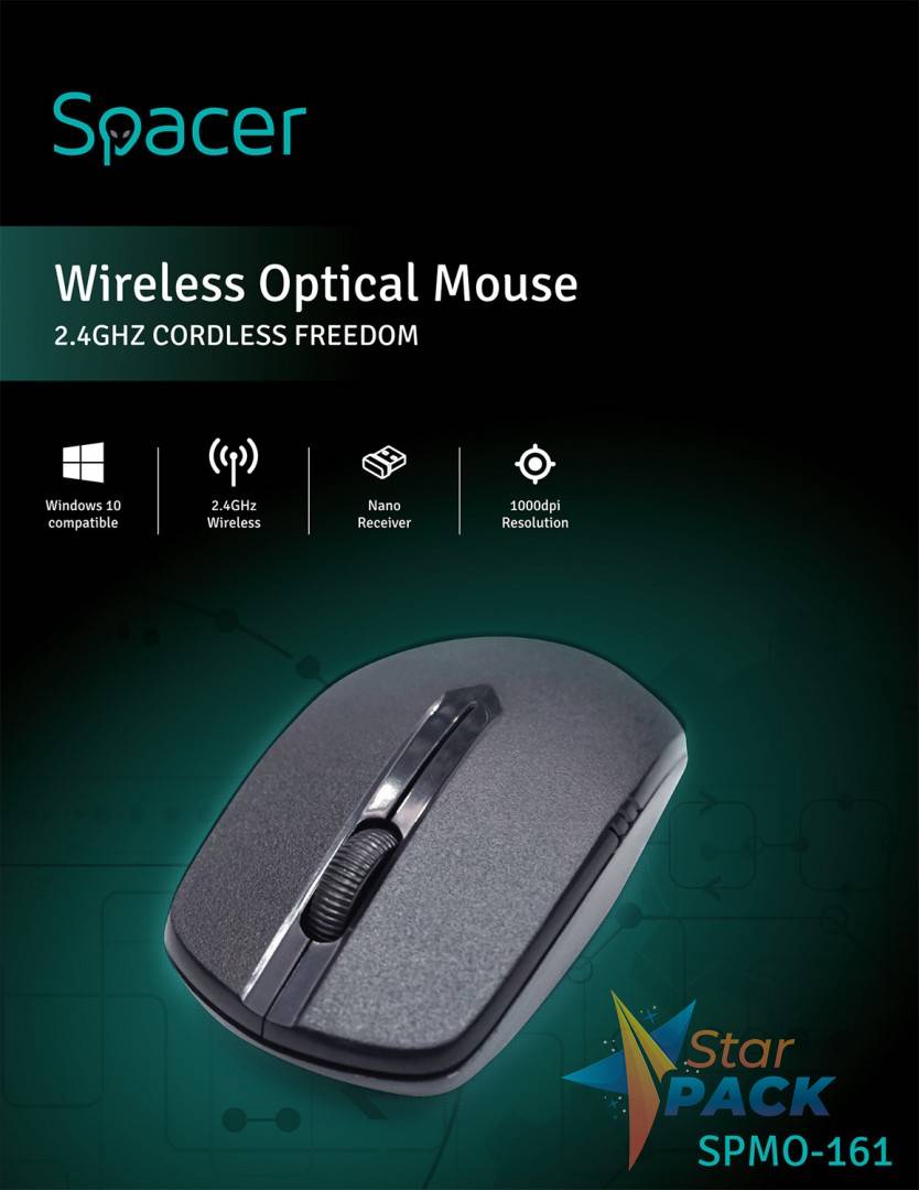 MOUSE  Spacer, PC sau NB, wireless, 2.4GHz, optic, 1000 dpi, butoane/scroll 3/1 negru