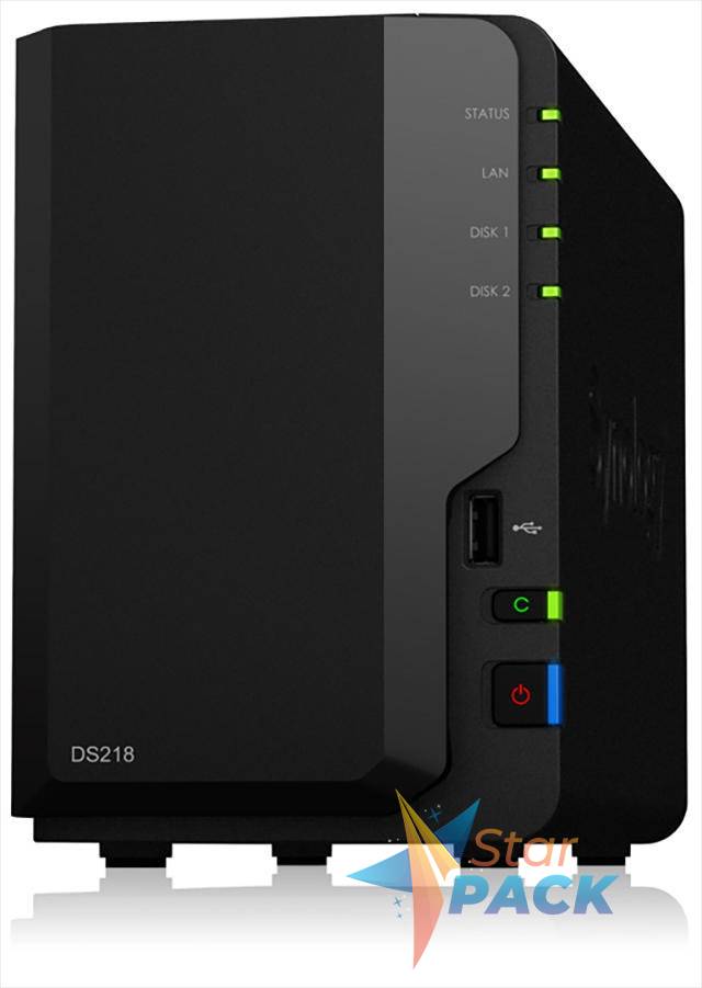NAS SYNOLOGY, tower, HDD x 2, capacitate maxima 32 TB, memorie RAM 2 GB, RJ-45, porturi USB 2.0 | USB 3.0 x 2