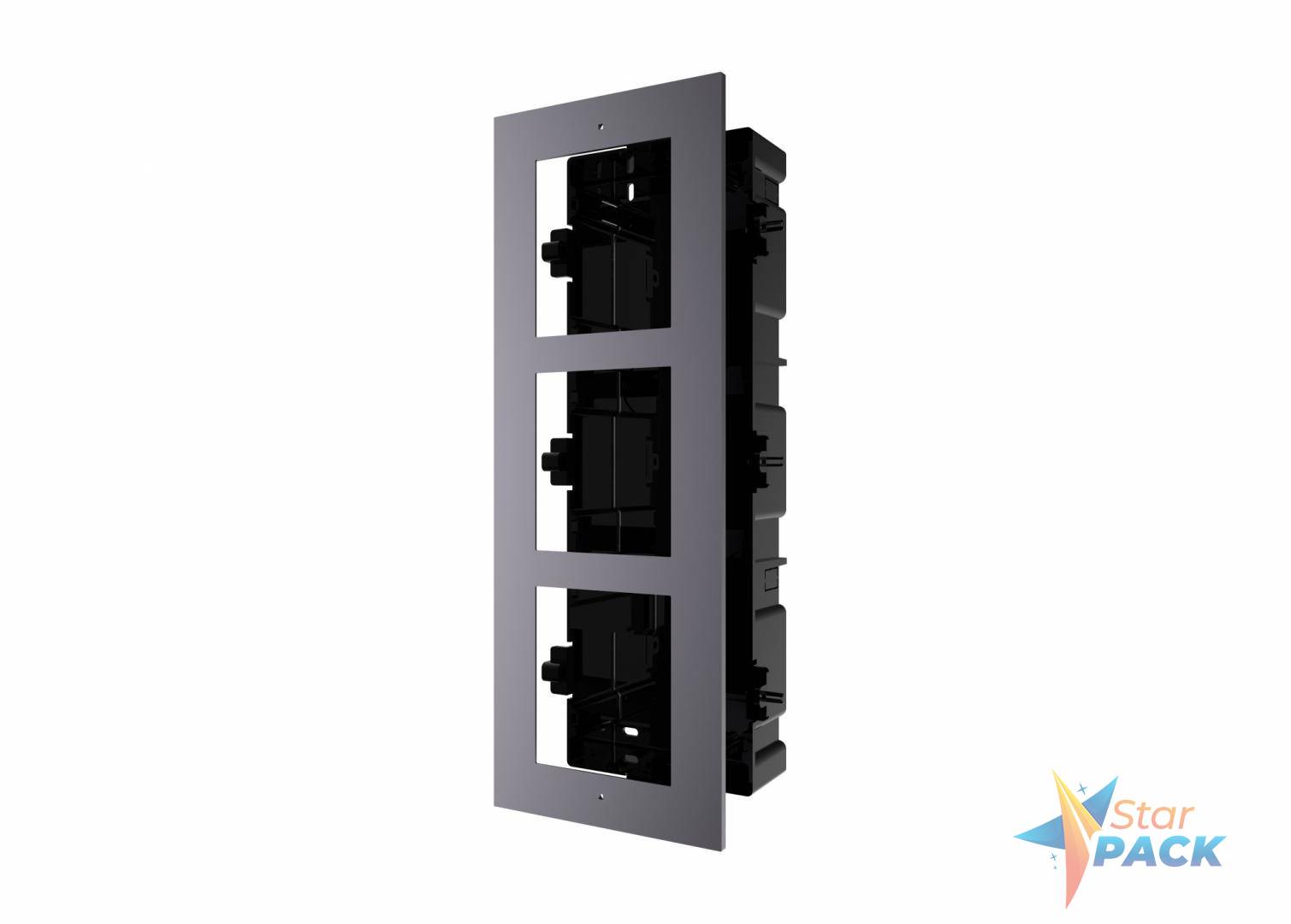 PANOU frontal HIKVISION pt 3 module videointerfon modular Hikvision , montare incastrata, aluminiu, doza de plastic inclusa;