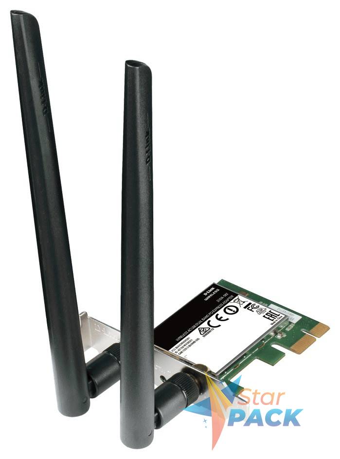 PLACA RETEA D-LINK , intern wireless 2.4 GHz | 5 GHz, PCI-E, port, 867 Mbps, antena externa x 2