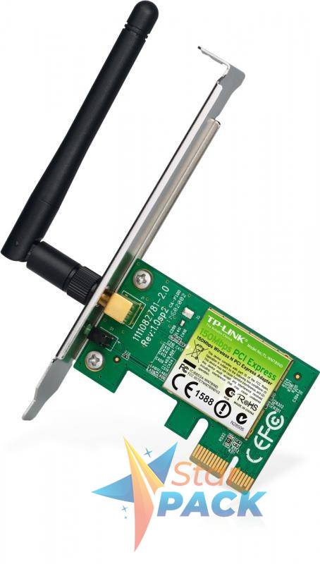 PLACA RETEA TP-LINK , intern wireless 2.4 GHz, PCI-E, port, 150 Mbps, antena externa detasabila x 1