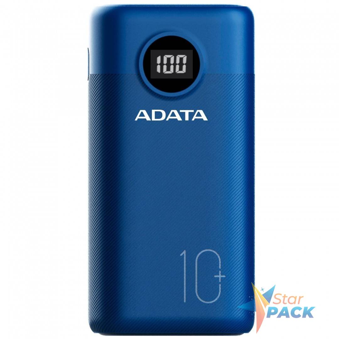 POWER BANK ADATA 10000mAh, Quick Charge 3.0 + PD 22.5W, 2 x USB & 1 x USB-C, digital display pt. status baterie, P10000QCD 10.000 mAh, total 3A, dark blue