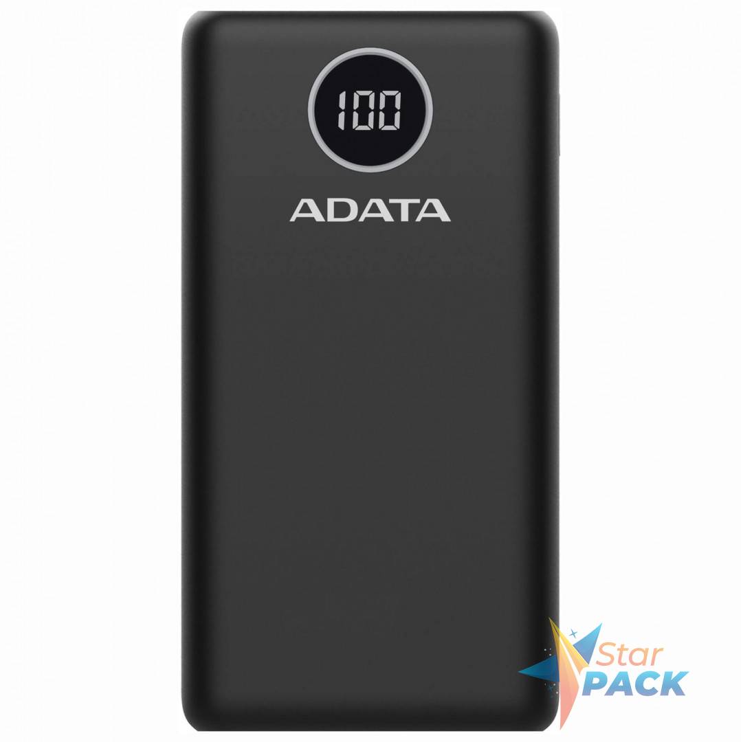 POWER BANK ADATA 20000mAh, Quick Charge 3.0 + PD 18W, 2 x USB & 1 x USB-C, digital display pt. status baterie, P20000QCD 20.000 mAh, total 3A, black