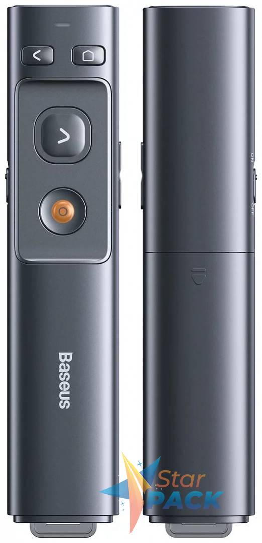 PRESENTER laser Orange Dot Baseus RF2.4GHz, laser rosu, distanta maxima 100m, transmitator USB/USB Type-C, gri  - 6953156220836