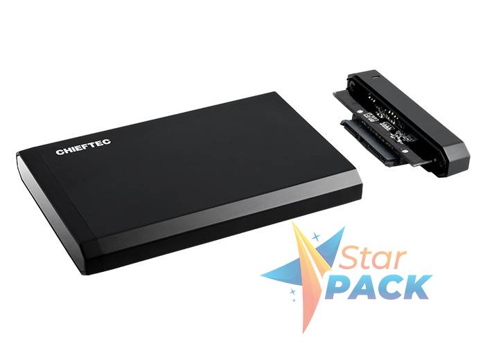 RACK extern CHIEFTEC, pt HDD/SSD, 2.5 inch, S-ATA, interfata PC USB 3.0, aluminiu, negru