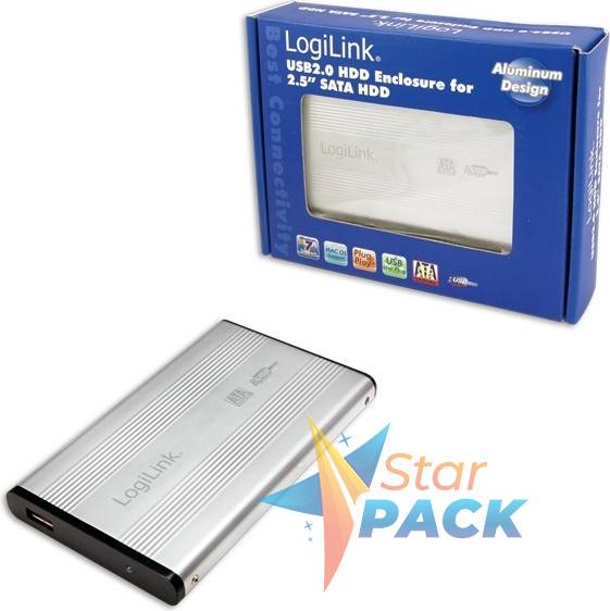 RACK extern LOGILINK, pt HDD/SSD, 2.5 inch, S-ATA, interfata PC USB 2.0, aluminiu, argintiu,  45008922