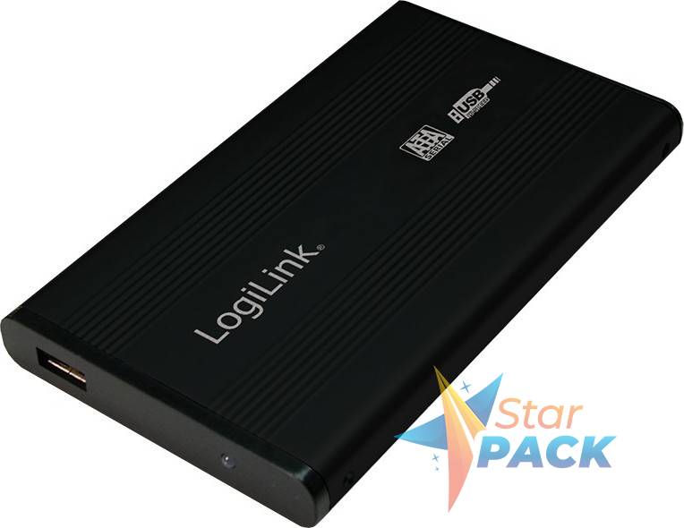 RACK extern LOGILINK, pt HDD/SSD, 2.5 inch, S-ATA, interfata PC USB 2.0, aluminiu, negru