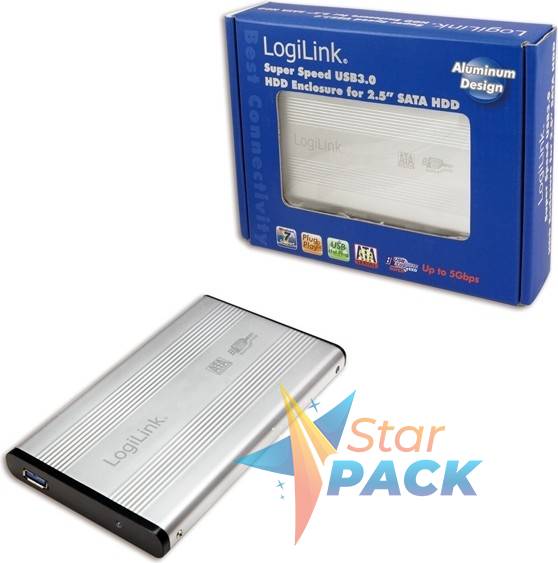 RACK extern LOGILINK, pt HDD/SSD, 2.5 inch, S-ATA, interfata PC USB 3.0, aluminiu, argintiu
