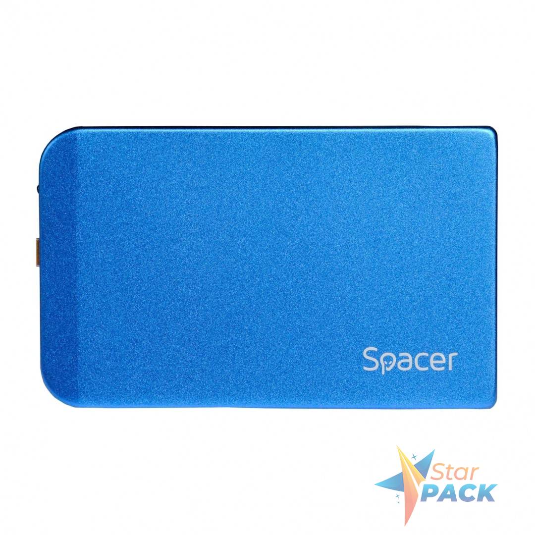 RACK extern SPACER, pt HDD/SSD, 2.5 inch, S-ATA, interfata PC USB 3.0, Husa piele sintetitca, aluminiu, albastru